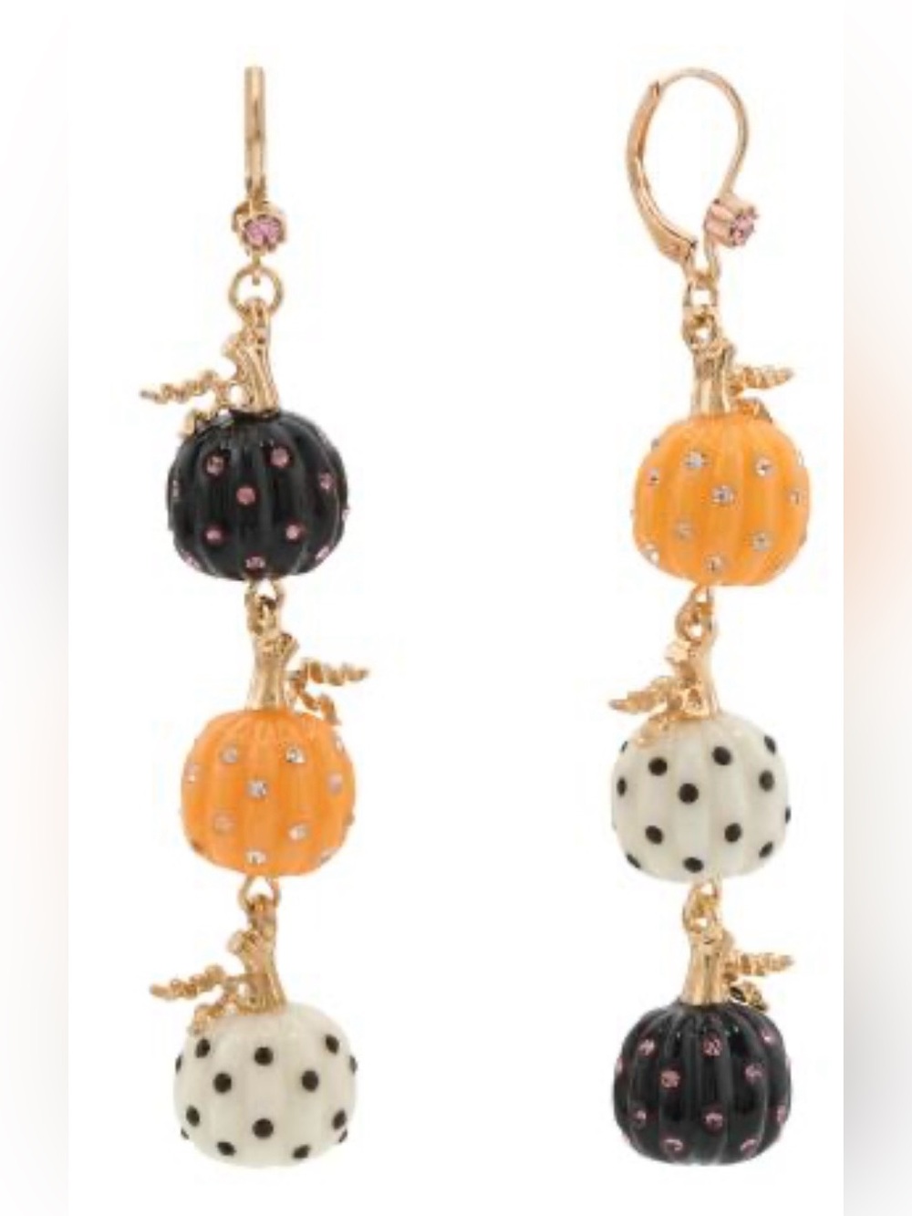 BETSEY JOHNSON Gold Tone Linear Mismatch Pumpkin Earrings
